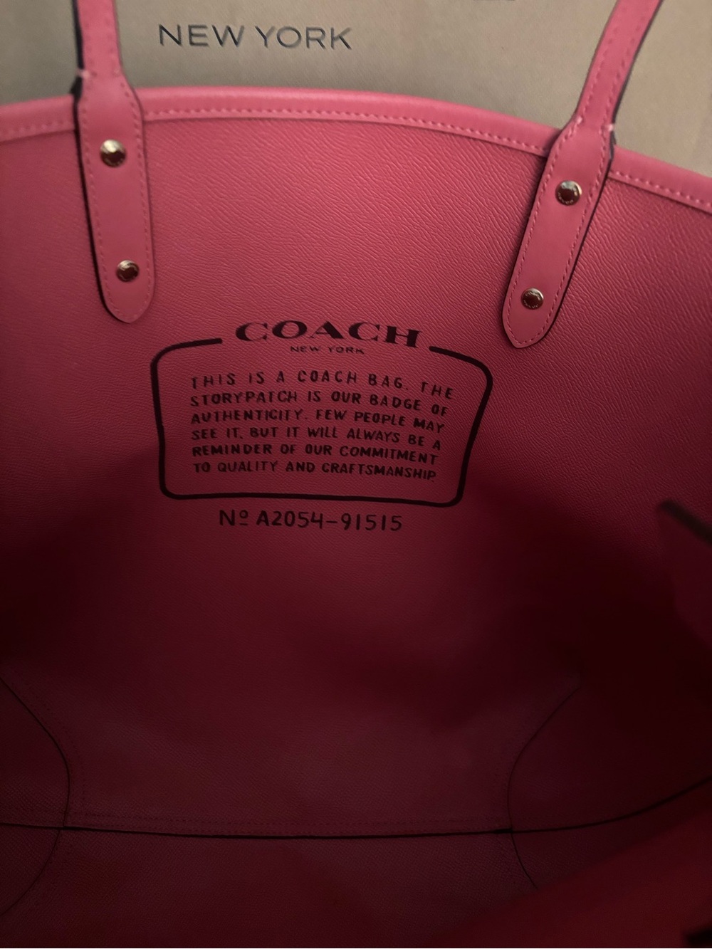 Coach Beige Signature Canvas Tote with Pink Trim and Strawberry Print - Picture 5 of 6